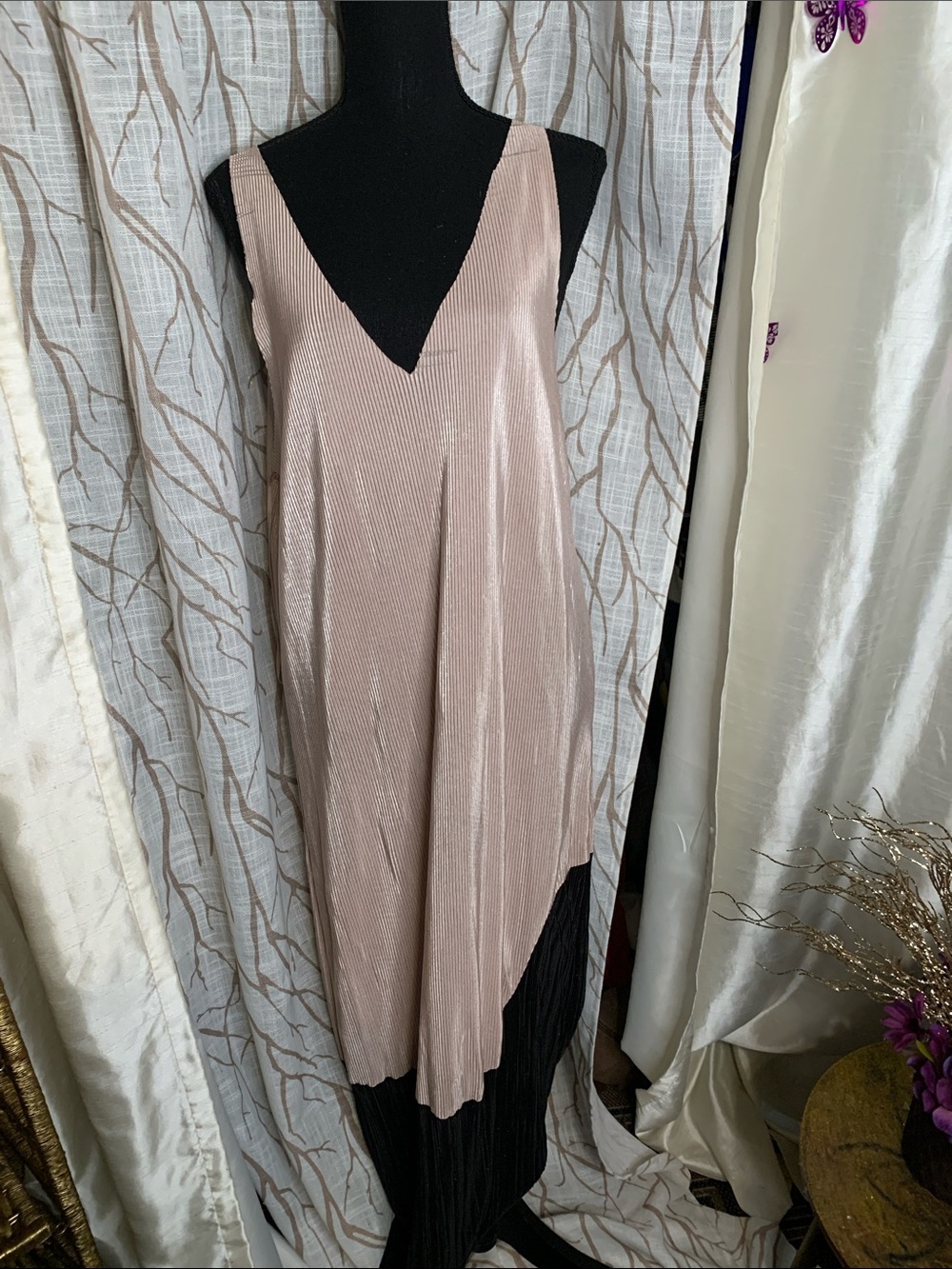 Zara Blush and Black Pleated Maxi Dress